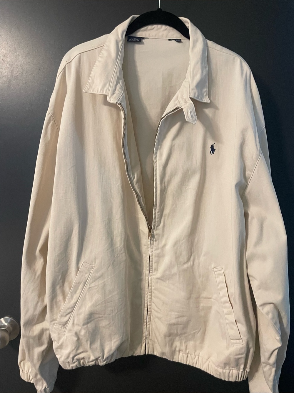 Ralph Lauren XXL Cream Cotton Canvas Harrington Jacket Full Zip Equestrian Logo